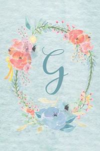 Notebook 6"x9" - Initial G - Light Blue and Pink Floral Design: College ruled notebook with initials/monogram - alphabet series.