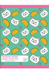 Composition Notebook Rosemary Cat and Tacos Pink and Green