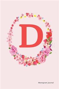 Monogram Journal - Initial D (Pink Flower)
