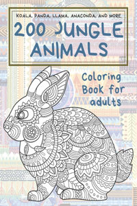200 Jungle Animals - Coloring Book for adults - Koala, Panda, Llama, Anaconda, and more