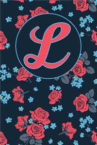 L: Letter L Journal, Retro Roses, Personalized Notebook Monogram Initial, 6 x 9