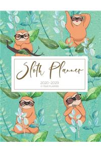 2020-2029 10 Ten Year Planner Monthly Calendar Sloth Goals Agenda Schedule Organizer
