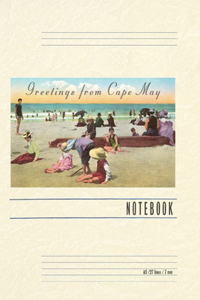 Vintage Lined Notebook Greetings from Cape May, New Jersey, Beach Scene