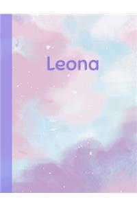 Leona: Personalized Composition Notebook - College Ruled (Lined) Exercise Book for School Notes, Assignments, Homework, Essay Writing. Purple Pink Blue Cov