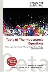 Table of Thermodynamic Equations