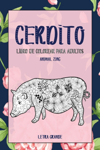 Libro de colorear para adultos - Letra grande - Animal Zing - Cerdito