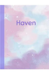 Haven: Personalized Composition Notebook - College Ruled (Lined) Exercise Book for School Notes, Assignments, Homework, Essay Writing. Pink Blue Purple Cov