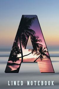Monogram Letter A Notebook with Sunset Beach Design