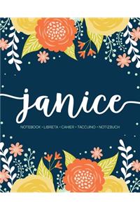 Janice: Notebook - Libreta - Cahier - Taccuino - Notizbuch: 110 pages paginas seiten pagine: Modern Florals First Name Notebook in Orange, Mint & Yellow on 