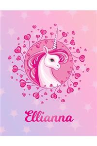 Ellianna: Unicorn Large Blank Primary Sketchbook Paper - Pink Purple Magical Horse Personalized Letter E Initial Custom First Name Cover - Drawing Sketch Book