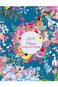 2019 Planner Weekly and Monthly: Water Color Flowers, 8.5