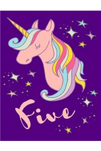 Magical Unicorn 5th Birthday Lined Notebook