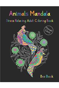 Animals Mandala Stress Relieving Adult Coloring Book Midnight Edition