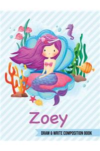 Zoey Draw and Write Composition Book: Mermaid Journal for Girls 8.5x11 Primary Kindergarten - 2 Grade Notebook Personalized Diary Gift