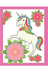 Pink Flower Cute Rainbow Unicorn Cover Girl Composition Wide-ruled blank line School Notebooks