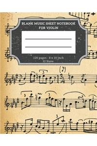 Blank Music Sheet Notebook For Violin