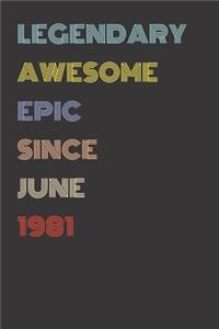 Legendary Awesome Epic Since June 1981 - Birthday Gift For 38 Year Old Men and Women Born in 1981