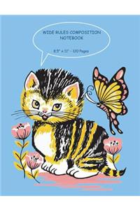 Cute Cat and Butterfly. Wide Ruled Composition Notebook 8.5