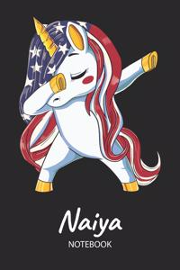 Naiya - Notebook: Blank Ruled Name Personalized & Customized Patriotic USA Flag Hair Dabbing Unicorn School Notebook Journal for Girls & Women. Funny Unicorn Desk Acc