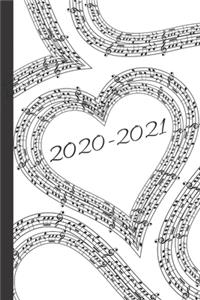 Black & White Heart Sheet Music Lovers 25 Month Weekly Planner Dated Calendar Gift Notebook for Women or Men