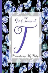 Blue Watercolor Flowers, Monogram Letter T