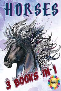 HORSES Coloring Books Adults - 3 Books in 1