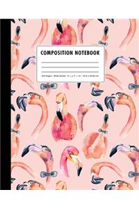 Composition Notebook: Colorful Watercolor Flamingos Wearing Glasses Pattern Cover Wide Ruled