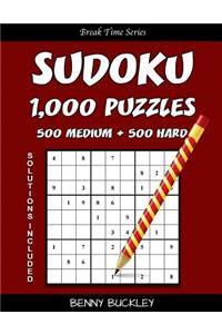 Sudoku Puzzle Book, 1,000 Puzzles, 500 Medium and 500 Hard, Solutions Included