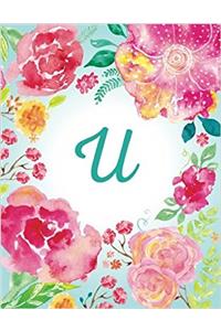 U Initial Journal, Monogram Notebook, Pink Teal Watercolor (Personal Journal)