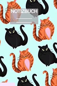 Notizbuch A5 Muster Zeichnung Katzen Katze Cat Cats Orange Schwarz Haustier