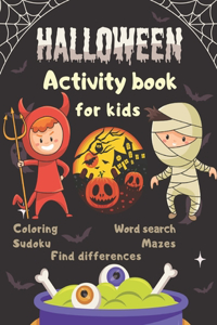 Halloween Activity Book Coloring Mazes Sudoku Word search Find differences for Kids