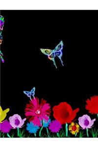 Black Light Effect Butterflies And Flowers Notebook