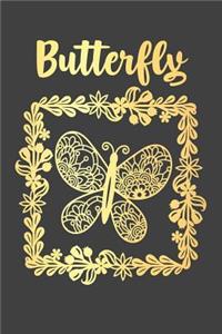 Butterfly: Journal For Butterfly Lovers - Pretty Black and Gold Design - Compact 6x9 Size 120 Pages