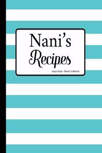 Nani's Recipes Aqua Stripe Blank Cookbook