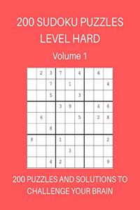 200 Sudoku Puzzles Level Hard Volume 1: 200 Puzzles and Solutions to Challenge Your Brain. Bright red cover design