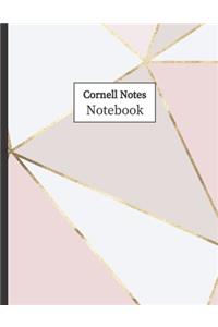 Cornell Notes Notebook: Cornell Ruled Paper - Note Taking System for School College University: 8.5" x 11" 108 Pages, Pretty Geometric White Pink & Taupe