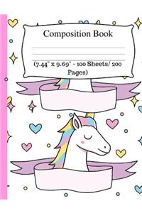 Composition Book: Cute Unicorn Notebook, Wide Ruled Composition Book for Kids, Cute Notebooks for School, Wide Ruled Lined Paper. (7.44" X 9.69" - 100 Sheets/ 200 Pages), White Notebook.