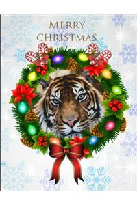 Merry Christmas Tiger Wreath Notebook Journal 150 Page College Ruled Pages 8.5 X 11