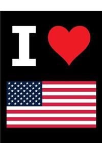 I Love America - 100 Page Blank Notebook - Unruled White Paper, Black Cover