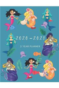 2020-2021 2 Year Planner Mermaid Monthly Calendar Goals Agenda Schedule Organizer