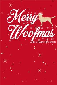 Merry Woofmas And A Hairy New Year: Christmas Yellow Labrador Dog Journal Lined Blank Paper Diary