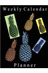 Weekly Calendar Planner - 70 Weeks - (8.5 X 11) - Gold and Colored Pineapples: Gold and Colored Pineapples, Black Background