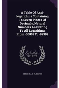 Table Of Anti-logarithms Containing To Seven Places Of Decimals, Natural Numbers Answering To All Logarithms From -00001 To -99999