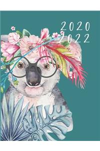 2020-2022 3 Year Planner Koala Watercolor Monthly Calendar Goals Agenda Schedule Organizer