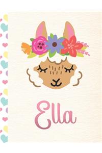 Ella: Personalized Llama Journal For Girls - 8.5x11 110 Pages Notebook/Diary With Pink Name
