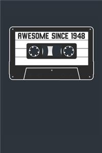 Awesome Since 1948 - Blank Lined Journal, Notebook, Diary, Planner - Vintage 71st Birthday Gift For 71 Years Old Men and Women - Retro Mixtape