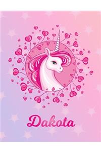 Dakota: Unicorn Sheet Music Note Manuscript Notebook Paper - Magical Horse Personalized Letter K Initial Custom First Name Cover - Musician Composer Instrum