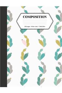 Composition: Book - Wide Ruled - Cute Notebook with Repeating Cactus Pattern - Journal for Students / Teachers - 7.44 x 9.69