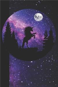 Unicorn and Dragon Journal; Notebook, diary, blank composition book in purple, black, fuchsia and pinks.