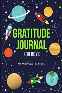 Gratitude Journal For Boys 110 White Pages 6x9 inches: Blue Rocket and Space Gratitude Diary Composition Journal Notebook for Boys and Girls - Back to School - College Ruled Lined Pages